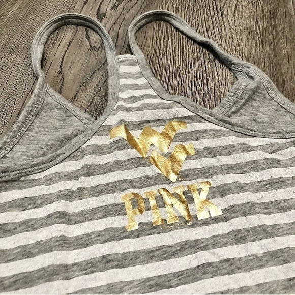 Like New
Title: PINK WV Mountaineers Racerback Tank Shirt Women’s Small Grey - Picture 4 of 4